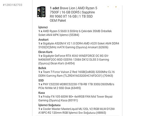 AMD Ryzen 5 Hazır Sistem Oyuncu Masaüstü Bilgisayar