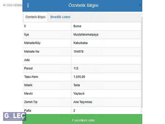 BURSA MUSTAFAKEMALPAŞA KABULBABA KÖYÜ'NDE SATILIK 1800 m2 TARLA
