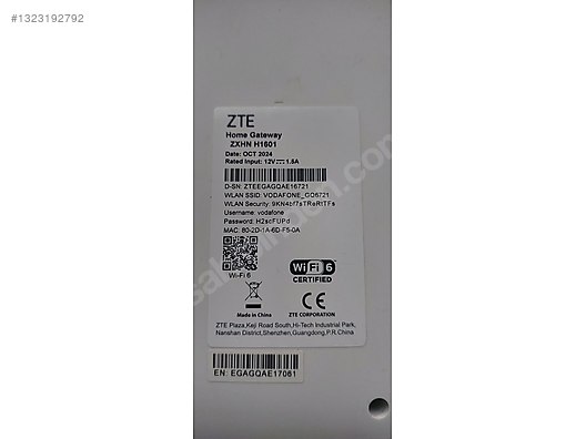 ZTE ZXHN H1601 WIFI 6 PREMIUM MODEM on sahibinden.com - 1323192792