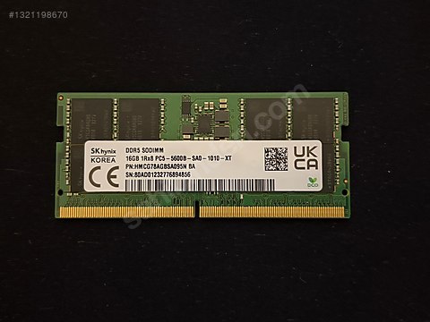 Skhynix 16GB DDR5 5600Mhz Laptop Ram Tek Slot 16GB DDR5 sahibinden