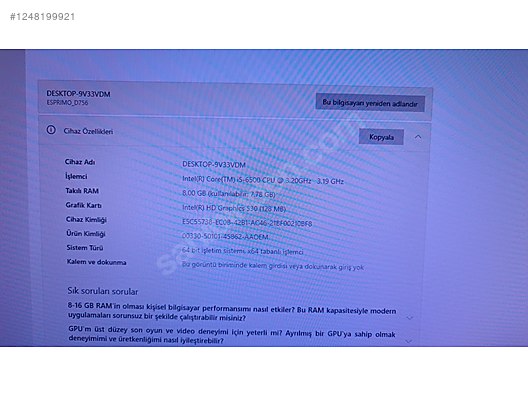 MASAÜSTÜ KURUMSAL PC FUJİTSU D756 i5-6500 8GB RAM 256GB M2 SSD - Alışveriş :: Sıfır, İkinci El Ürünlerle sahibinden.com'da