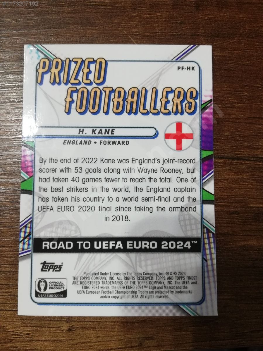 Panini Topps finest euro 2024 özel kart Harry Kane ingiltere at