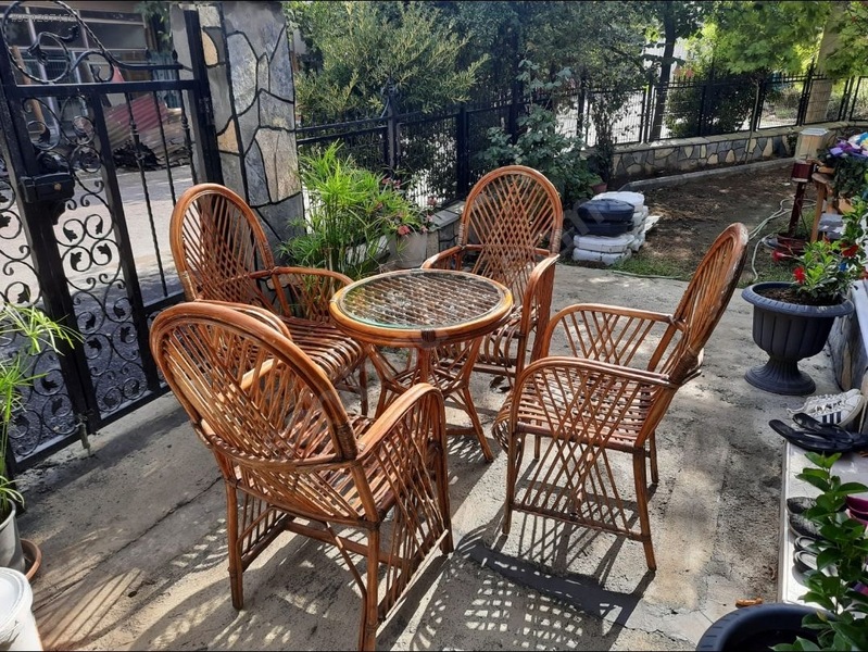 Camlı bambu masa sandalye takım Alışveriş Sıfır