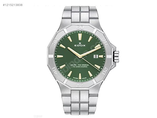 Edox / EDOX DELFIN Yeşil Kadran Metal Kol Saati Swiss Made Quartz
