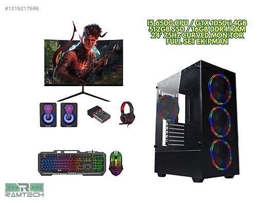 Toplama / İ5 6500 Gtx 1050ti 16GB Ram 512GB SSD 24'' Curved Full