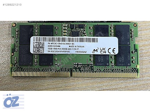 Micron 16 GB 5600 MHz CL46 MTC8C1084S1SC56BD1 DDR5 Ram sahibinden