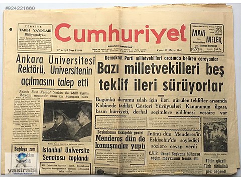 27 mayis 1960 cumhuriyet gazetesi 27 mayis 1960 darbesi menderes koleksiyonluk gazete sahibinden com da 924221660