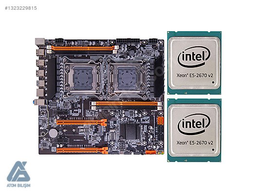 Turbox Xeon E5 2670 v2 Çift CPU X79 DDR3 1866MHz Anakart Bundle