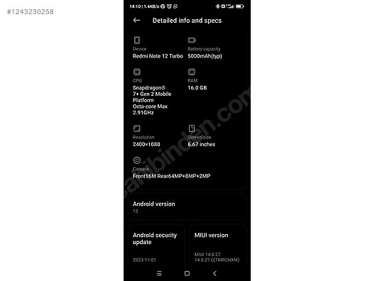 Used & Brand New Items / Cell Phones & Accessories / Cell Phones / Xiaomi / Redmi Note 12 Turbo