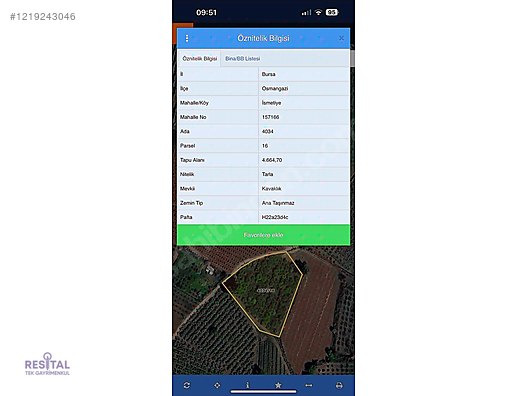 BURSA OSMANGAZİ İSMETİYE MH. SATILIK TARLA
