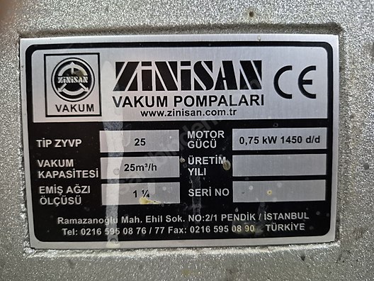 Temiz kullanılmış Zinisan ZYVP-25 25m³/h vakum pompası sahibinden