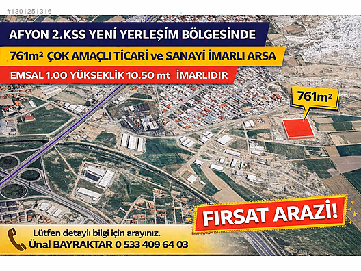 Afyon Akçin Veysel Karani Sanayi İmarlı 761 m² Satılık Arsa