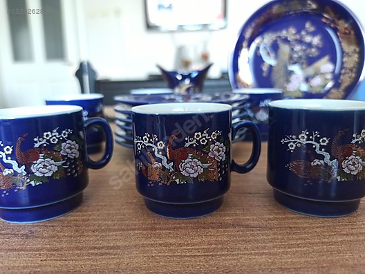 Vintage Marumi Japan Kobalt Mavi 15 Parça Kahve Seti Antika