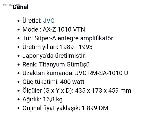 JVC Entegre Amfi - 1989 JVC AX-Z1010 - 1345264962