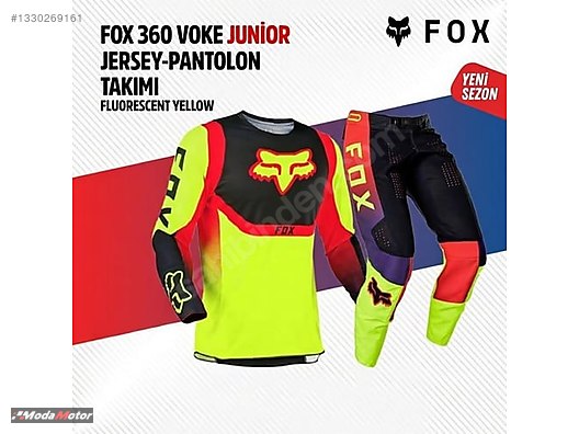 Cross/Enduro Jersey Pantolon Takımı Fox Sarı Kırmızı Çocuk M/S on