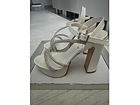 Kadın 3 Bantlı Taşlı 13cm Platform Topuklu Gelinlik Ayakkabısı