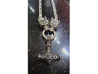 316L Paslanmaz Çelik Kurt Başlı Viking Thor Çekici Mjolnir Kolye