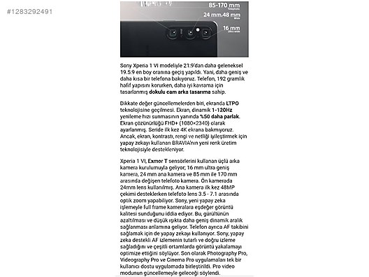 İkinci El ve Sıfır Alışveriş / Cep Telefonu & Aksesuar / Cep Telefonu / Sony / Xperia 1 VI