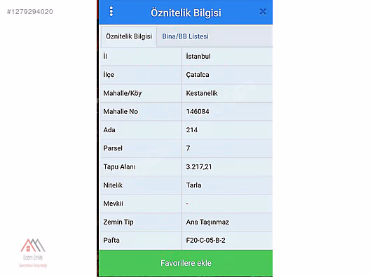 ECEM GYM'DEN ÇATALCA ÇANAKÇA'DA YATIRIM AVANTAJLI SATILIK ARSA #1279294020