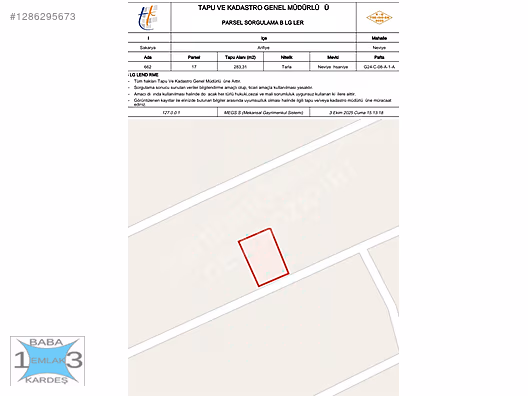 2025 SON FIRSAT & SATILIK 284m2 ARSA & 3 KAT İMARLI #1286295673