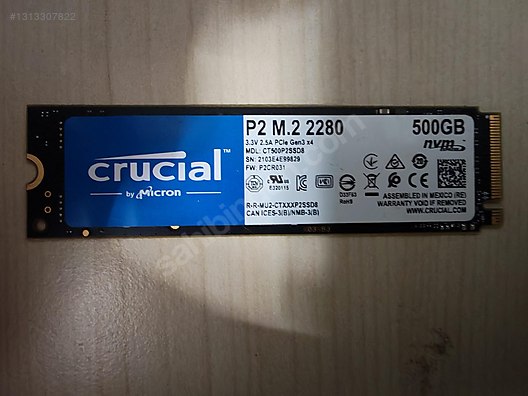 Crucial P2 500GB Gen 3 Pcıe 3.0 Nvme M2 500GB SSD %86 Sağlık