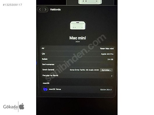 Apple / Apple Mac mini M4 Pro 12CPU 16GPU 24GB 1TB sahibinden
