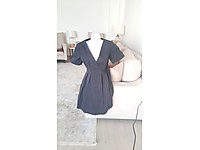 kruvaze elbise siyah midi ofis tarzı