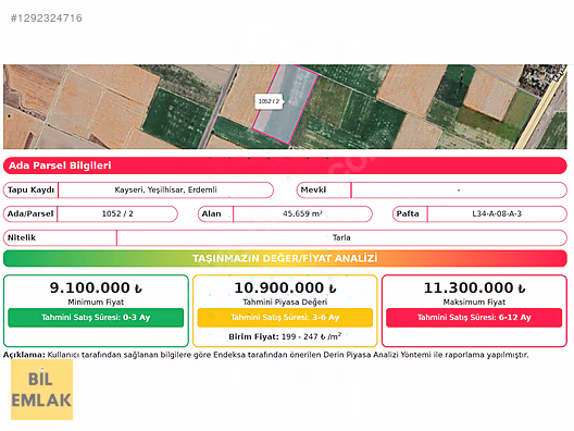 KAYSERİ YEŞİLHİSAR ERDEMLİ MAH.DE 45.658 m² SATILIK TARLA
