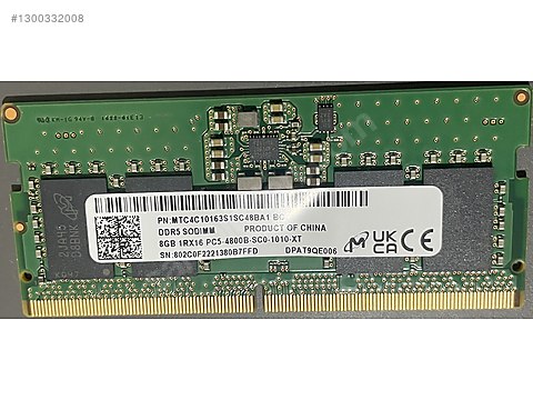 Micron 8GB DDR5 4800MHz Laptop Ram (PC5-4800B) - Yeni Nesil