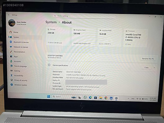HP / HP EliteBook i7 8. Nesil | 16GB RAM | 256GB SSD | Dokunmatik