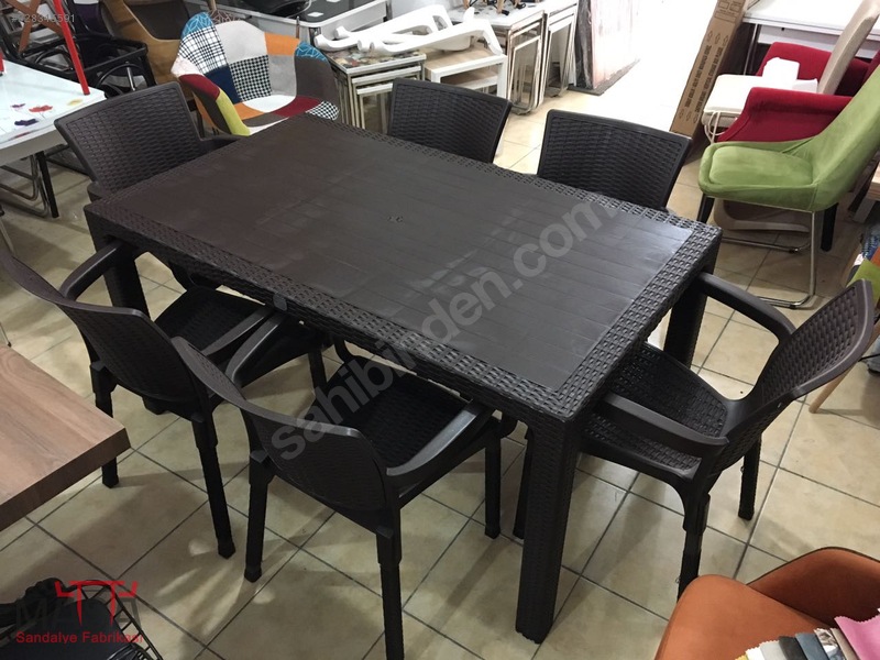 ŞOK KAMPANYA PLASTİK RATTAN 1 MASA 6 SANDALYE BAHÇE, CAFE Özel Yapım
