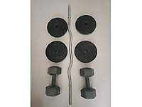 krom kaplama zbar ve 4 tane 5 kg agırlik + 6kg bir çift dumbell