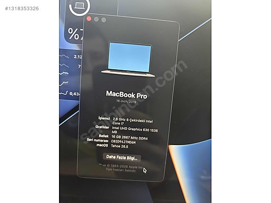 Apple Macbook / 2019 MacBook Pro 16 inç i7 işlemcili sahibinden