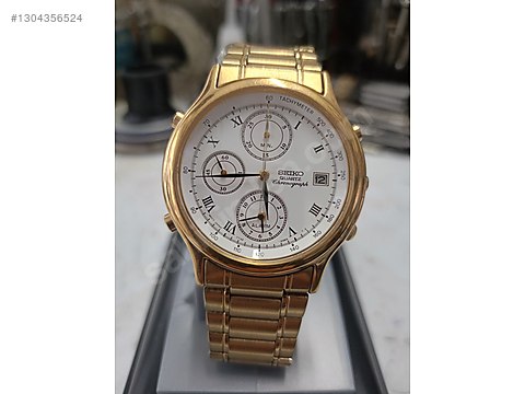 Seiko / Seiko-7T32-F010 Alarmlı Kronograflı ve Altın Kaplama on