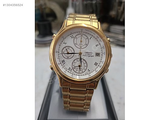 Seiko / Seiko-7T32-F010 Alarmlı Kronograflı ve Altın Kaplama on