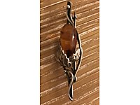 50 Yıllık Gümüş ve Kehribar Taş Broş