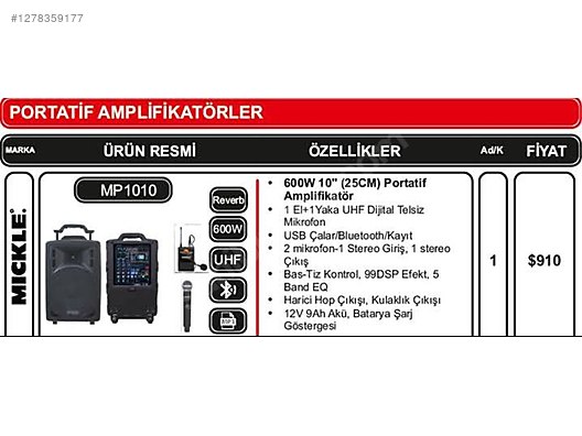 Mickle MP1010 Taşınabilir Akülü Hoparlör (10 sahibinden.comda