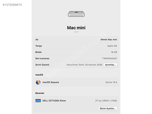 Apple / Temiz Kullanılmış Mac Mini M2 16 gb 512 gb sahibinden.comda ...