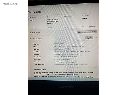 Intel Core i7 Monster Oyuncu Laptop - 1315372090