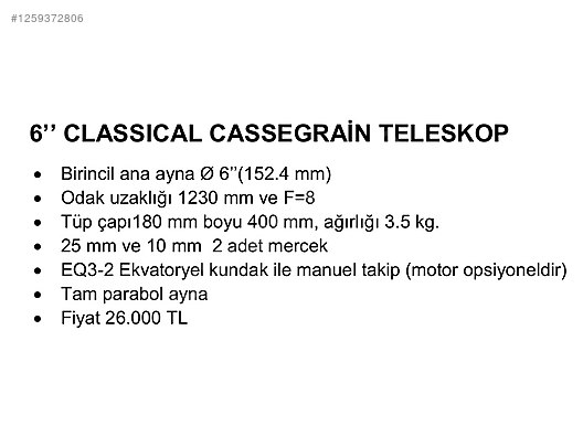 İkinci El ve Sıfır Alışveriş / Fotoğraf & Kamera / Teleskop / Katadioptrik