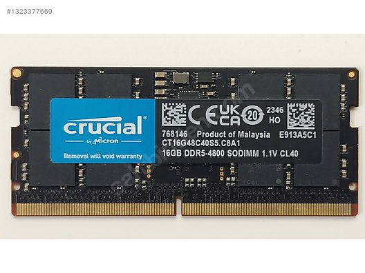 CRUCIAL 16GB DDR5 4800MHZ CL40 SODIMM NOTEBOOK RAM BELLEK