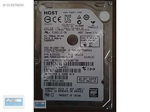 HGST 750GB H2T7500854S HTS 541075A9E680 HDD sahibinden.comda