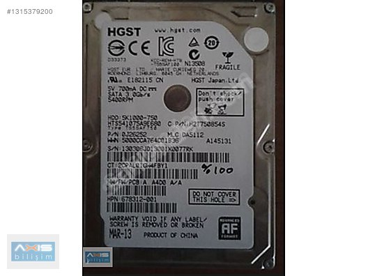 HGST 750GB H2T7500854S HTS 541075A9E680 HDD sahibinden.comda