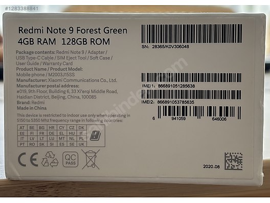 İkinci El ve Sıfır Alışveriş / Cep Telefonu & Aksesuar / Cep Telefonu / Xiaomi / Redmi Note 9