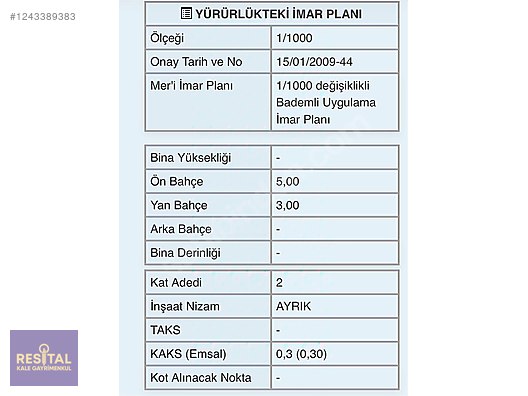 Bademlide satılık 2368 m2 arsa