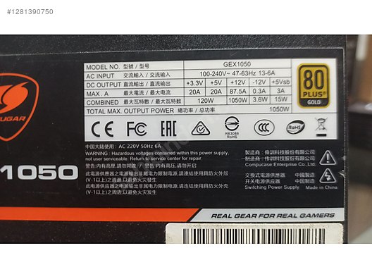Cougar GEX 1050W 80+ Gold Full Modüler Power Supply - Güç Kaynağı ve Tüm Masaüstü Bilgisayar Parçaları sahibinden.com'da