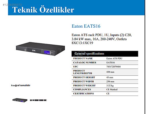 Ats Rack Pdu Netpack Eaton ATS rack PDU, Netpack, 1U, Inputs (2) C20, 3.84 kW max, 16 ...