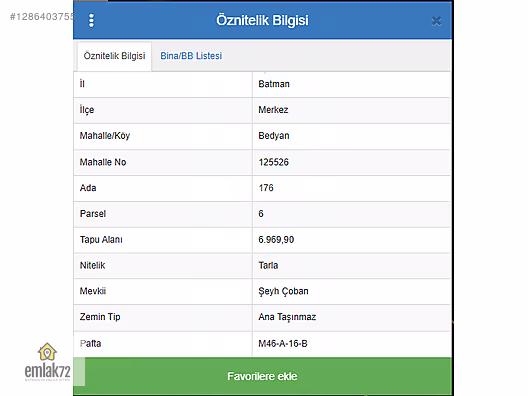 EMLAK 72 DEN BEDYAN 'DA HİSSELİ İKİ AYRI TARLA #1286403755