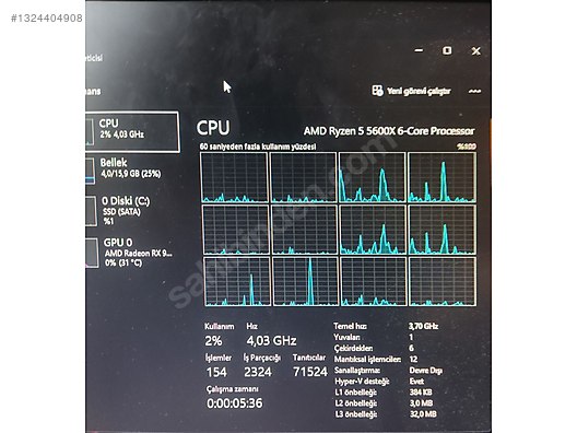 Razyen 5 5600X 6/12 çekirdek işlemci sahibinden.comda - 1324404908