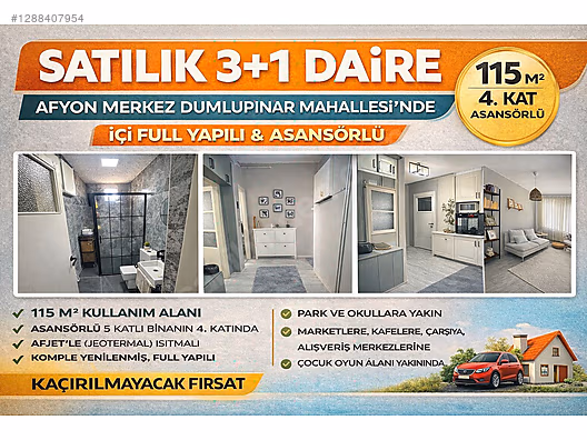 Dumlupınar Satılık 3+1 Daire Merkez İçi Yapılı Asansörlü Ara Kat